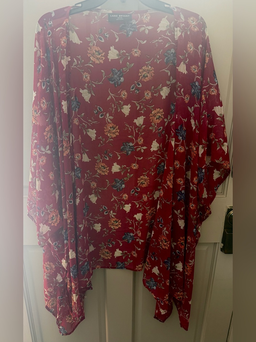Lane Bryant Burgundy Floral Draped Kimono